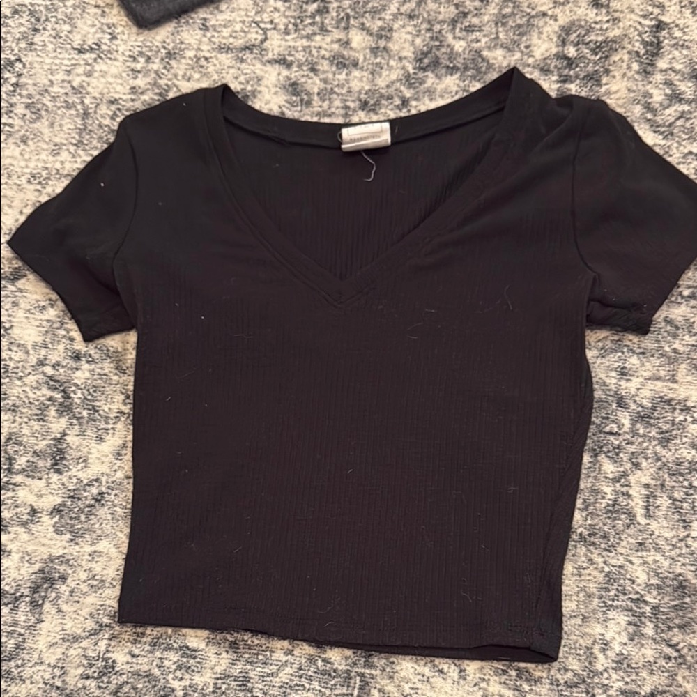 Black V-Neck Women's Top
